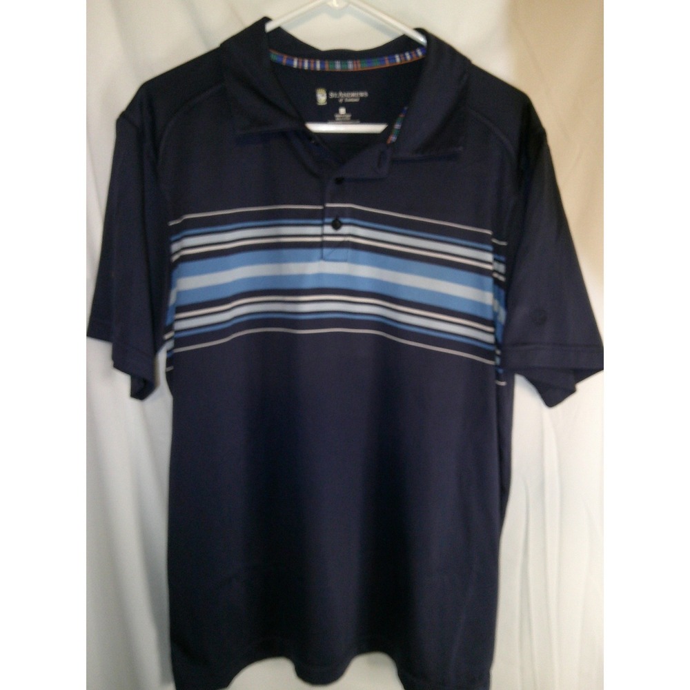 St. Andrews Golf Polo Shirt Striped‎ Short Sleeve Casual Top Mens L